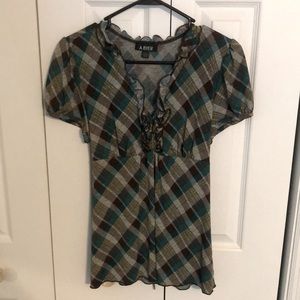 A.Byer brown & green plaid top